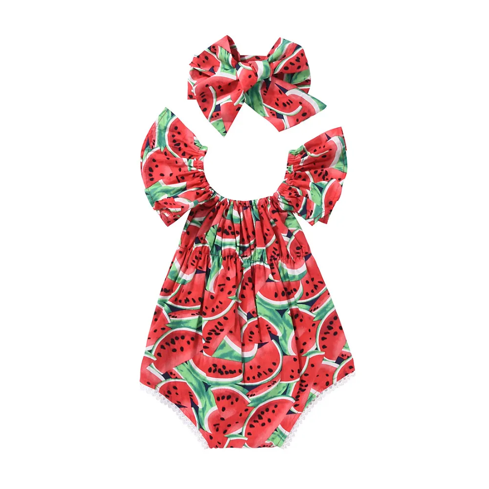 

2023 New Infant Toddler Newborn Baby Girls Watermelon Printed Sleeveless Bodysuit Sunsuit Jumpsuit Casual Clothes Bassinet For