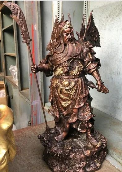 YM 312 27 см отличная бронзовая резьба Guangong Guan Gong Gu Дракон Статуя тигра|statue|statue dragonstatue