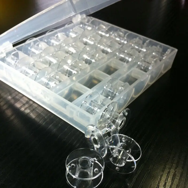 25pcs/box Core Box Transparent Plastic Sewing Bobbin Storage Coil Bobbins for sewing machine images - 6