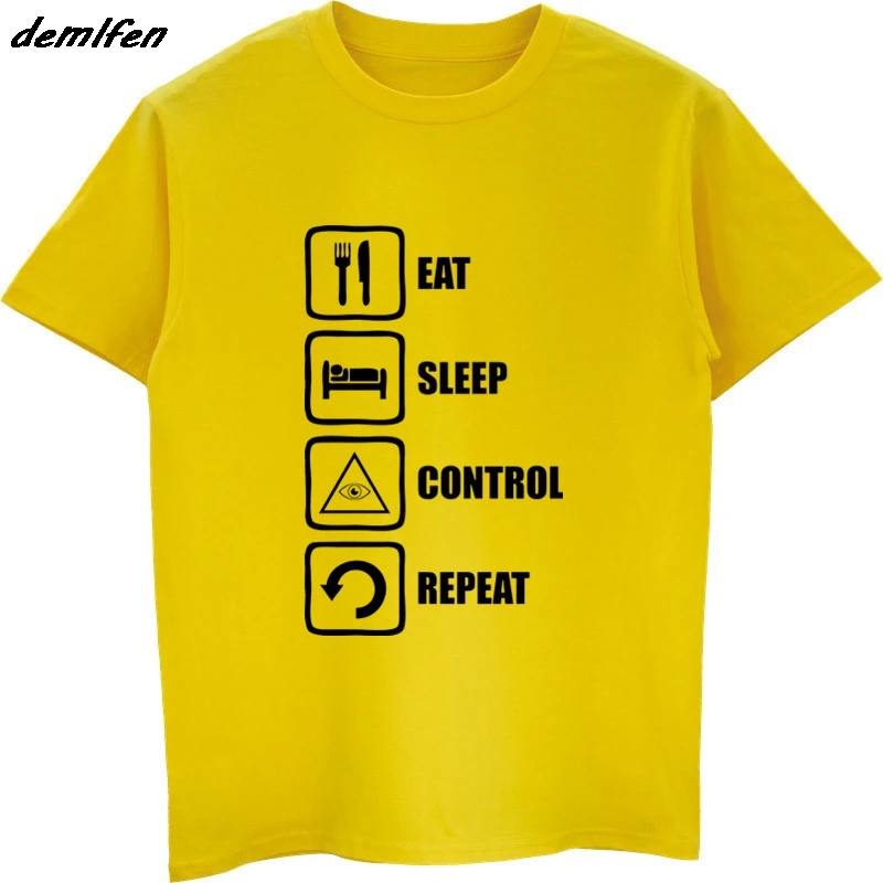 Лидер продаж модная летняя мужская футболка с надписью Eat Sleep Control хлопковая