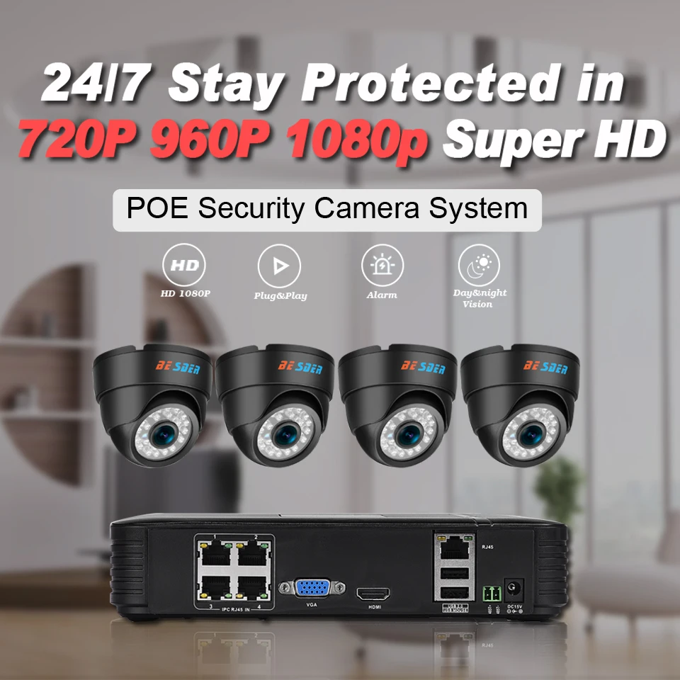 Система видеонаблюдения BESDER XMEye 720P 1080P комплект для домашней безопасности (4
