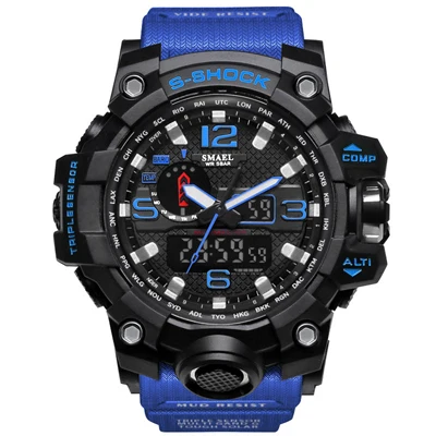 SMAEL многофункциональные электронные мужские часы G Sport Военный s Shock светодиодный цифровой наручные часы для мужчин Reloj Hombre Saat Erkekler - Цвет: Синий