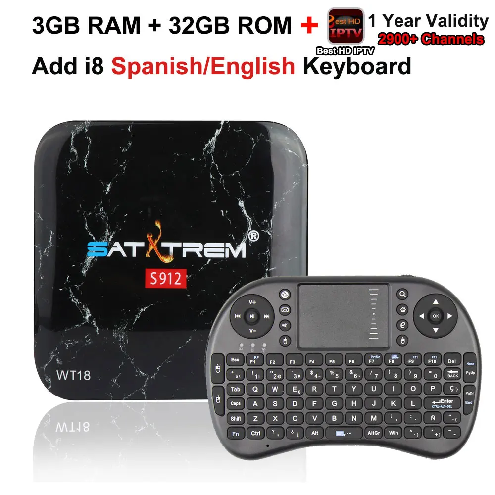 SATXTREM WT18 android ТВ приставка IP tv подписка сильная S912 Восьмиядерный ТВ приставка IP ТВ Медиаплеер лучшая приставка ТВ - Цвет: IPTV n ES Keyboard