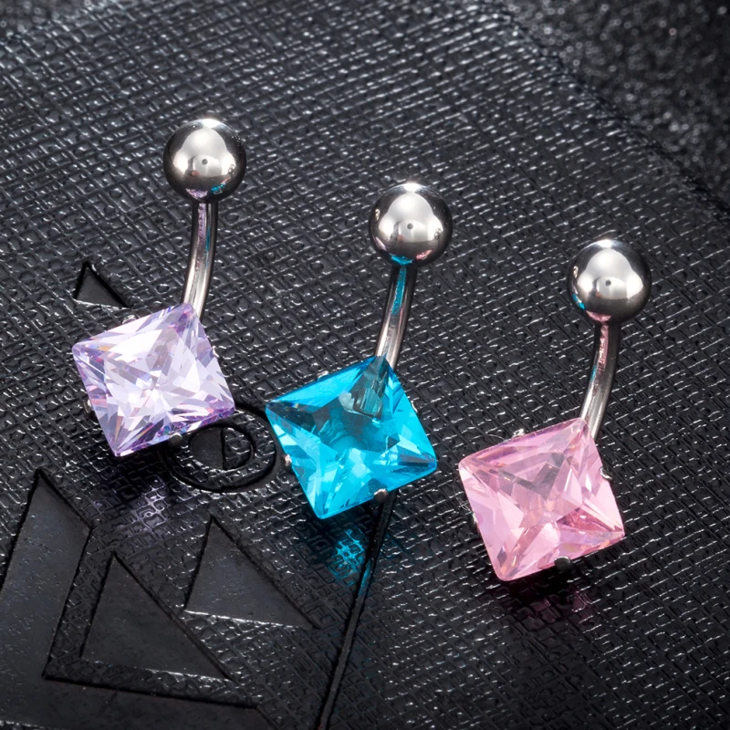 New Arrivals Antiallergic White Gold Color Cut AAA+ Square Zircon CZ Piercing Body Jewelry Belly Button Ring Wholesale Gift | Украшения и