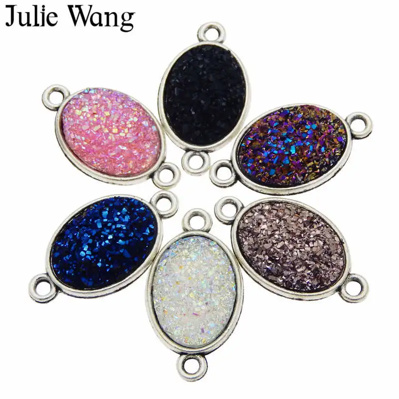 Julie Wang 5 шт. 13x18 мм Овальный каучуковый кабошон подвески соединитель из сплава для