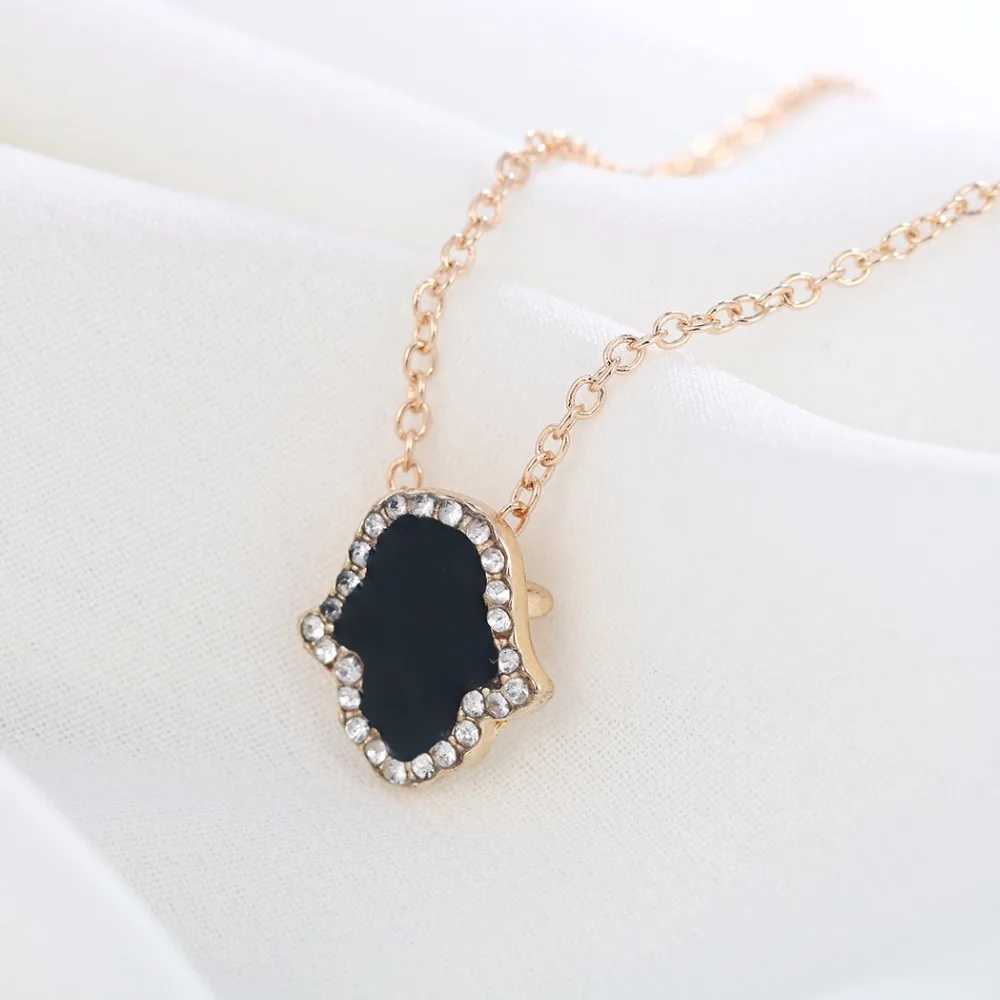 Женское Ожерелье и подвеска 10 шт. черная эмалированная с белым кристаллом |