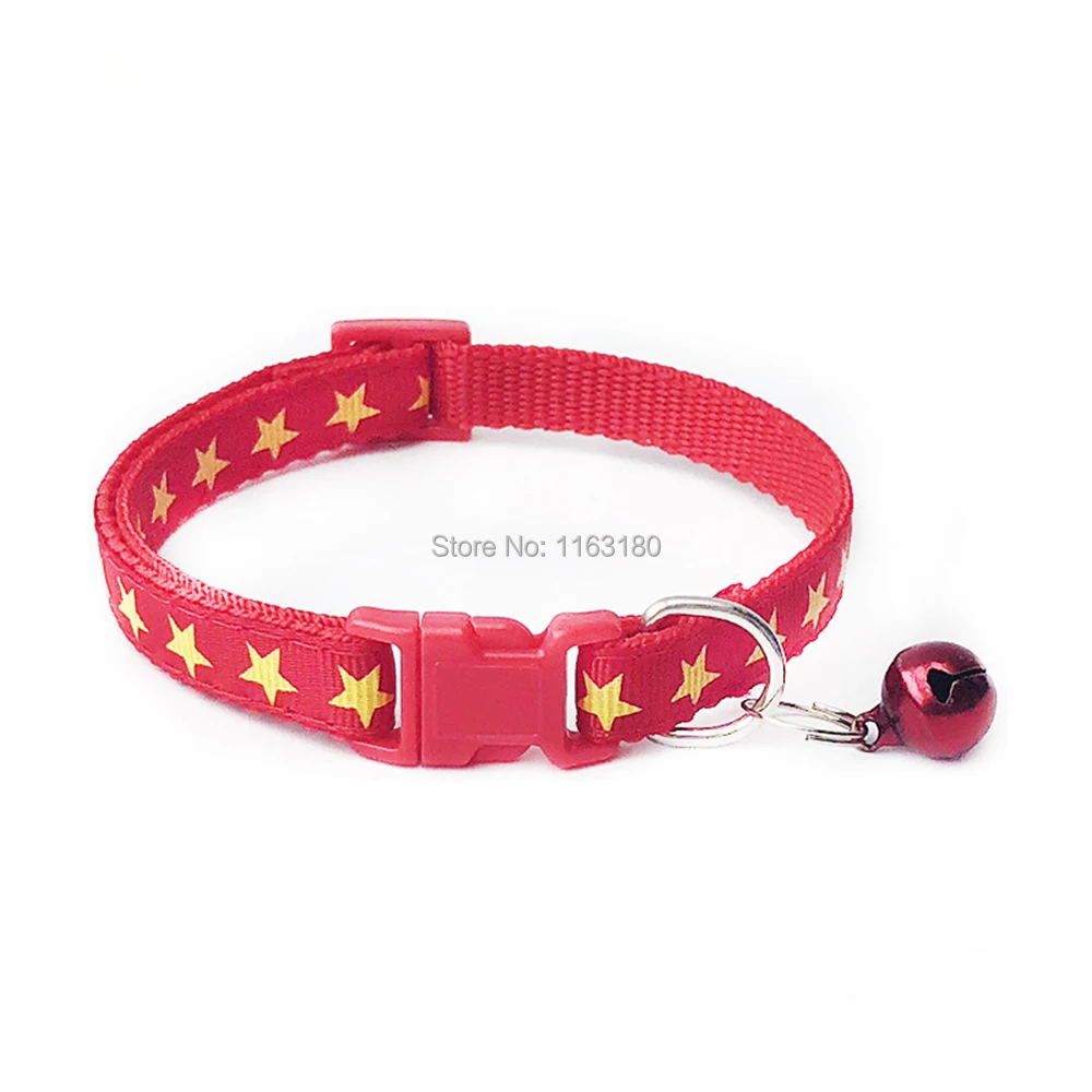 

288 pcs/lot High Quality New Arrival Star Print Adjustable Nylon Pet Small Dog Puppy Cat Collar Tinkle Bell Footprint