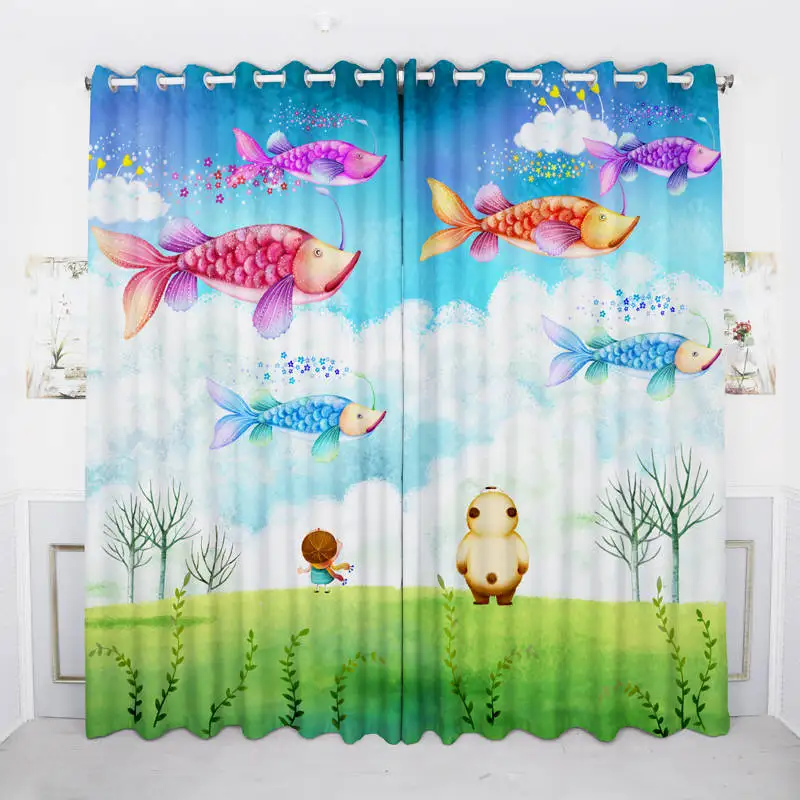 

Personal Tailor 2x Window Drapery Curtain Nursery Kids Children Room Window Dressing Tulle Sheer 200x260cm Fish Cloud Grass Tree