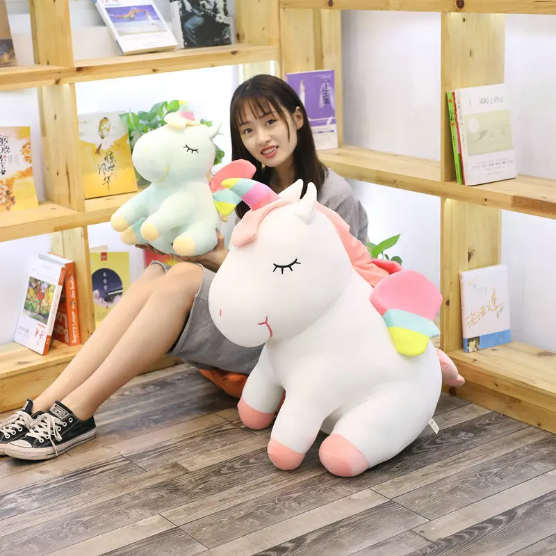 

YESFEIER 25-75cm Large Size Sitting Unicorn Plush Toy Stuffed Soft Animal Cartoon Pillow Lovely Gift for Kids Baby Children