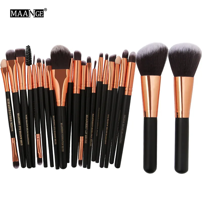 22PCS MAANGE 22/20 шт. набор деревянных макияжных Кисти Набор Пудра Румяна Тени для век, подводка для глаз, макияж кисти для макияжа инструмент Наборы Косметика Maquiagem - Handle Color: 22PCS