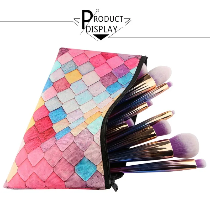 Русалка Радуга сумка с Гребешок форме набор кистей для макияжа пудра кисти тени