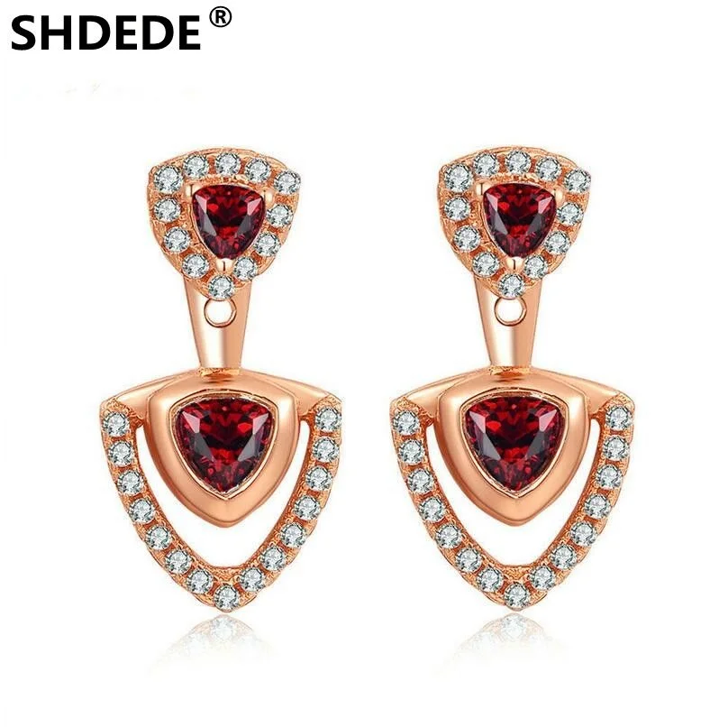 SHDEDE S925 серьги из чистого серебра красные розовое золото натуральный гранат и