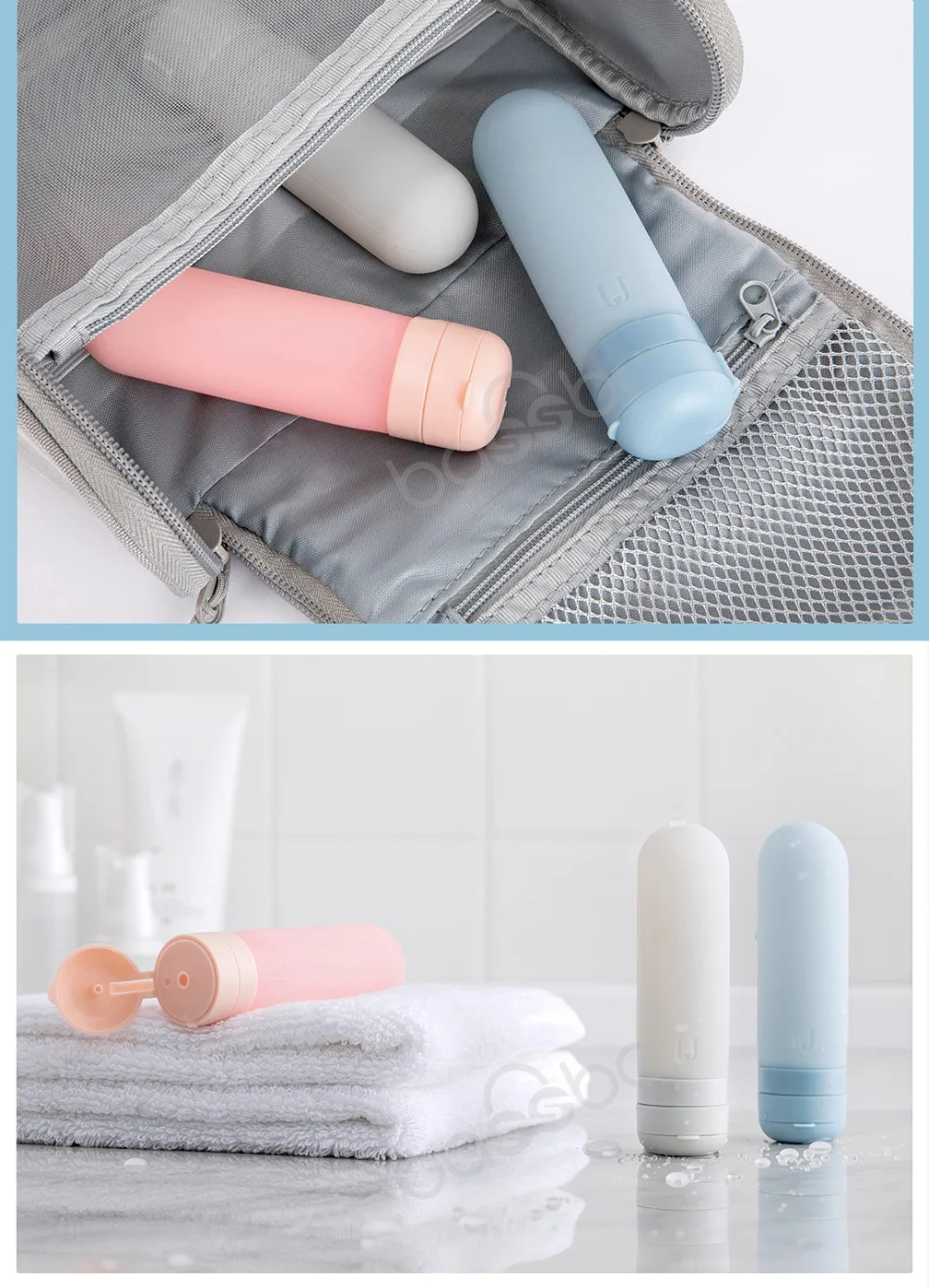 50 мл*3 шт. Xiaomi U Travel Sub бутылка силиконовая портативная дорожная Бутылка пищевой безопасности силиконовая дорожная Бутылка для путешествий для семьи путешествия.синий розовый серый