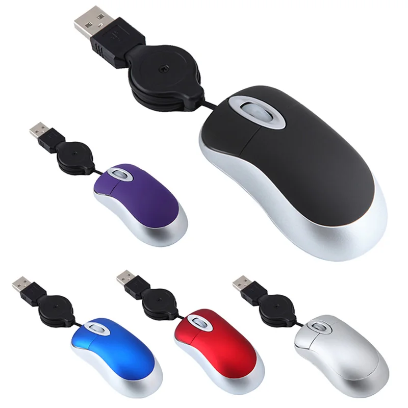 Мини Выдвижной кабель Проводная USB оптическая мышь отлично подходит для детей и