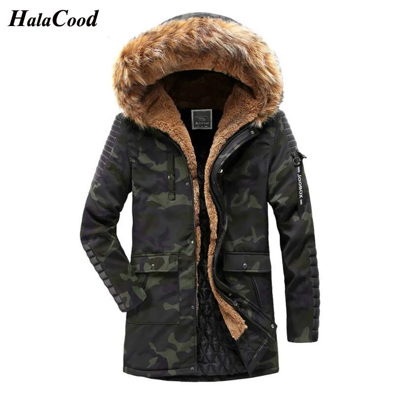 Camouflage 18AL003 HALACOOD милитари модная зимняя новая мужская куртка, теплое пальто, камуфляжная Повседневная парка средней длины, утолщенное мужское зимнее пальто - Цвет: Camouflage 18AL003