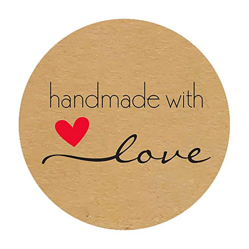 1 рулон 500 наклеек Мультяшные круглые рулоны с принтом Handmad With Love крафт-бумага