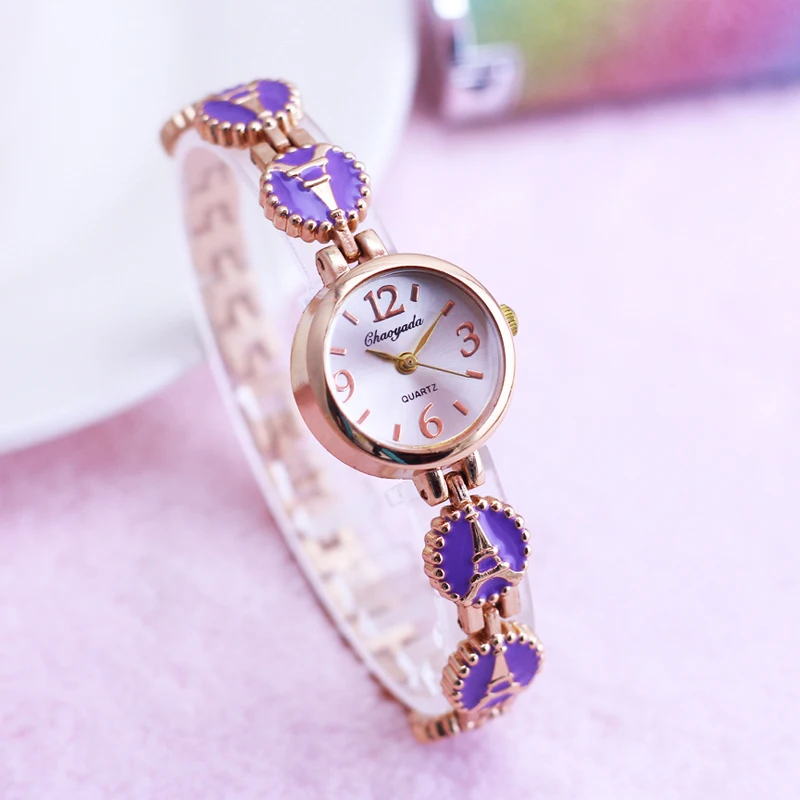 

Часы chaoyada женские/женские кварцевые с изображением милой башни для девушек и студентов, браслет из розового золота, 2022