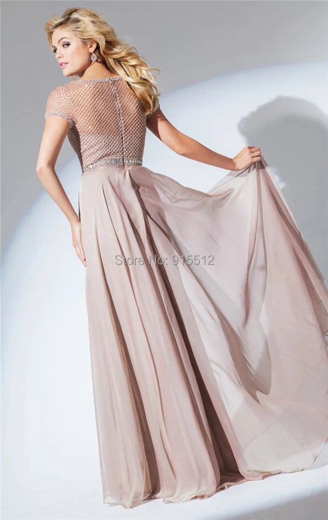 2015 Scoop Neckline Short Sleeve Beading Top Long Indian Mature Ladies Formal Evening Dresses | Свадьбы и торжества