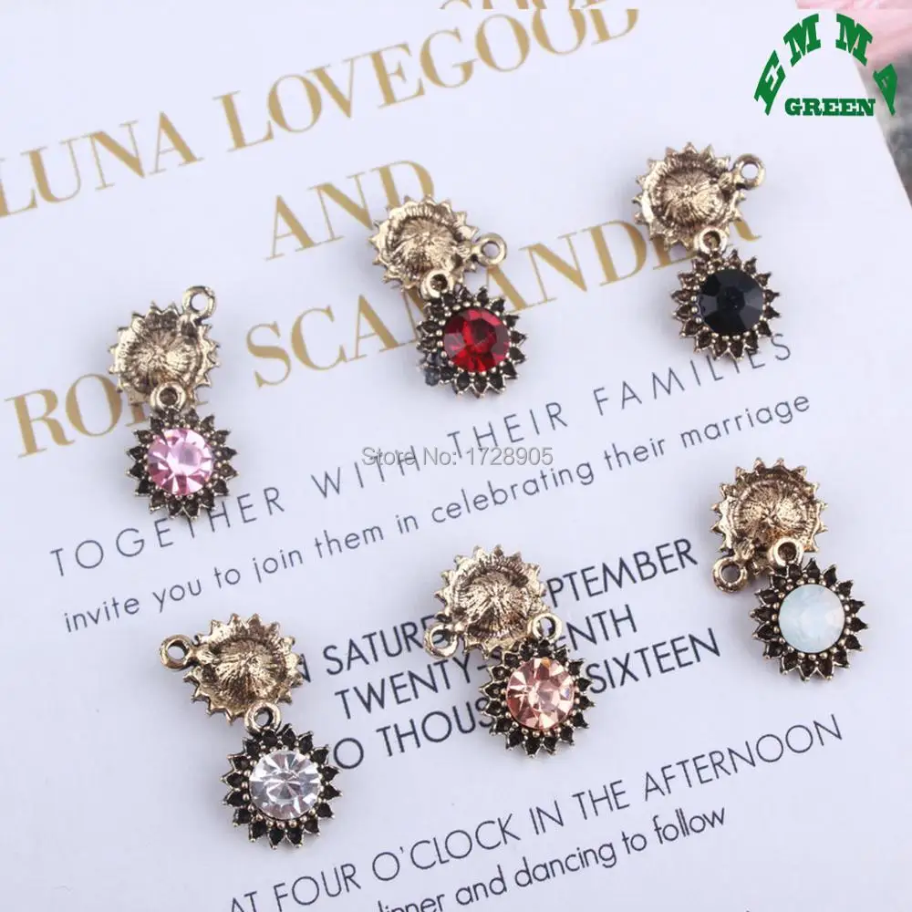 tiny mini size Charm crystal round sunflower 13 mm 10 pcs retro vintage gold tone Bracelet Necklace Jewelry Accessory DIY Craft | Украшения