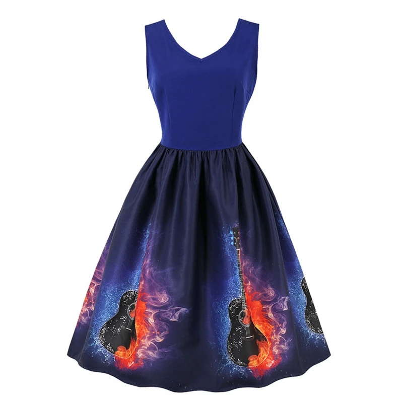 Женское летнее платье с v-образным вырезом гитара &amp Скрипка инструмент принт