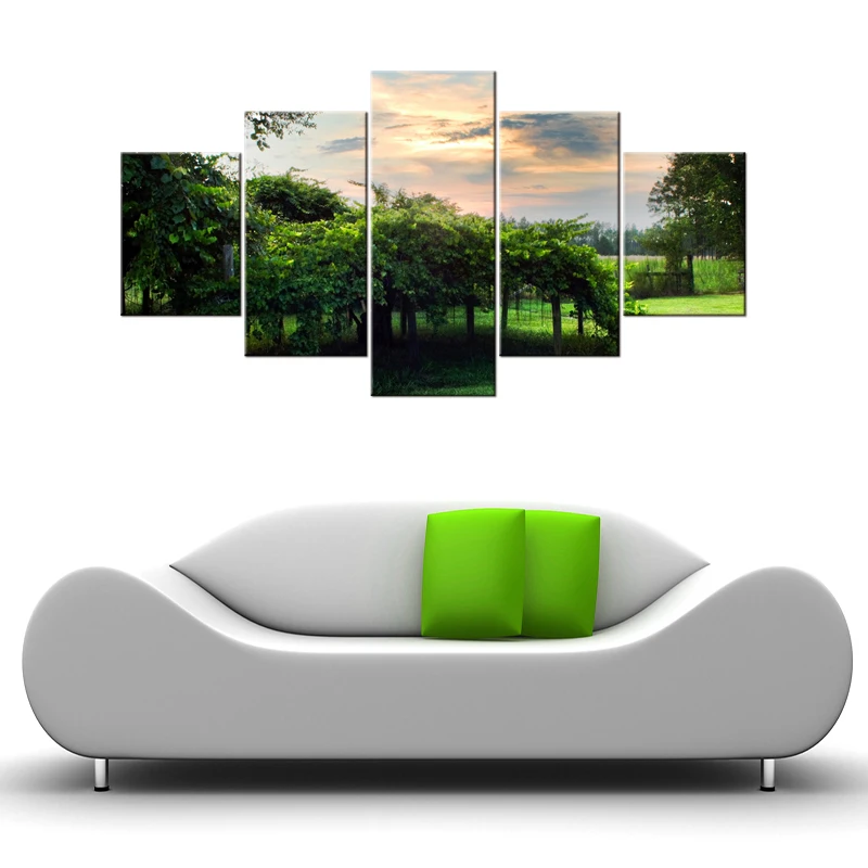 

5 panel Green Forest HD Canvas Print Painting Artwork Modern Home Wall Decor Canvas Art HD Picture On Canvas Prints Framed