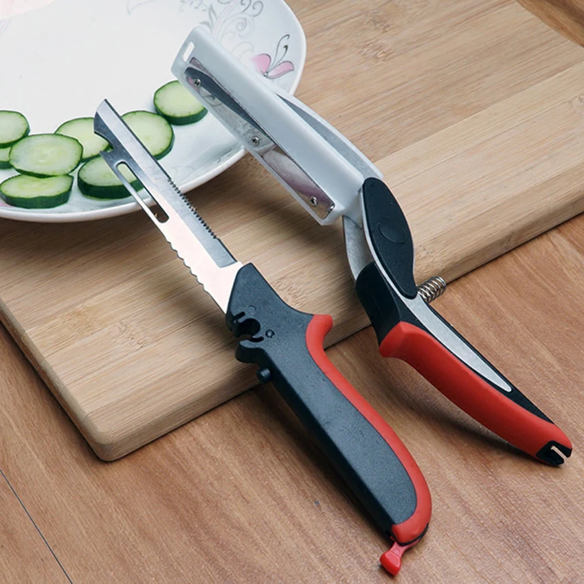 2 в 1 Кухня режущая доска для резки овощей Slicer Смарт Ножи Нержавеющая сталь мясо