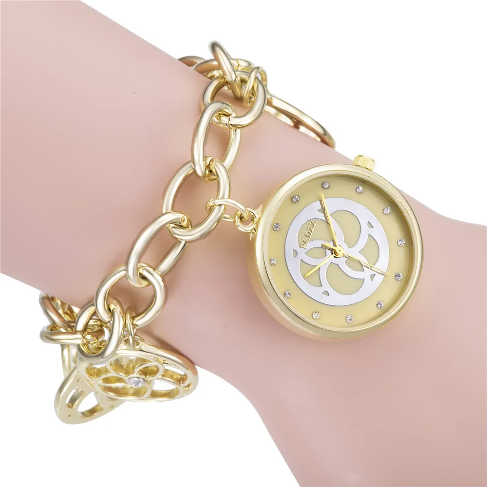 Женские серебряные золотые наручные часы с цепочкой круглым циферблатом