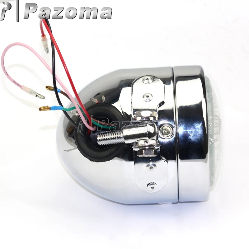 

PAZOMA Motorcycle Bottom Mount Custom Headlamp Chrome Headlight For Cafe Racer Bobber Chopper