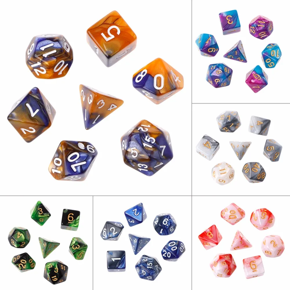 7 шт./компл. акриловые полигедральные кости для TRPG НАСТОЛЬНАЯ ИГРА Подземелья и