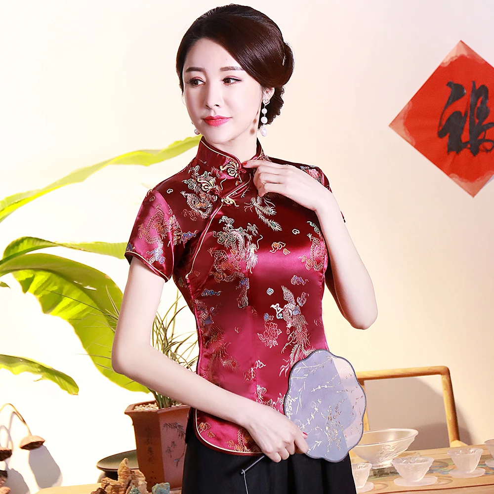 

Chinese Style Satin Blouse Vintage Rayon Dragon Shirt Bride Wedding Clothing Classic Stage Performance Tops Oversize 3XL 4XL