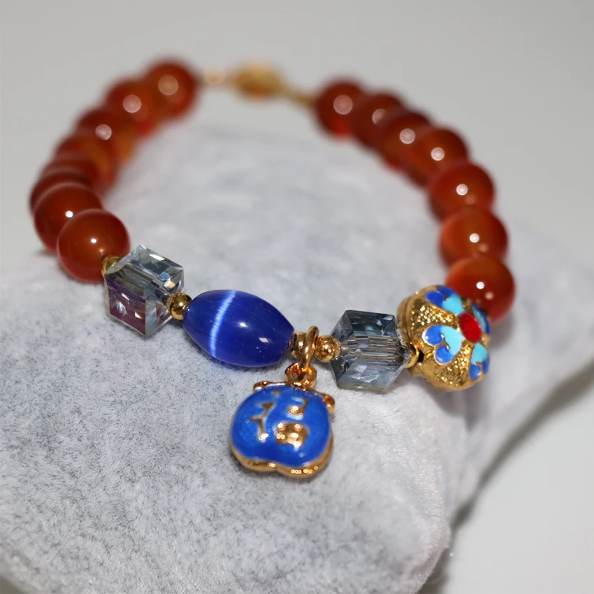 Top quality 8mm natural red stone carnelian onyx agat round beads bracelets women cloisonne hot sale jewelry 7.5inch B2954 | Украшения и