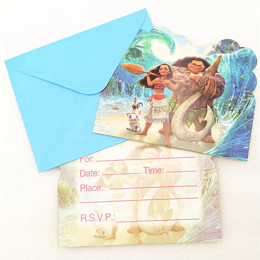 6pc Moana Invitation Card Envelopes For Kids Birthday Party Supplies Baby Shower Decoration Festival Favors | Дом и сад