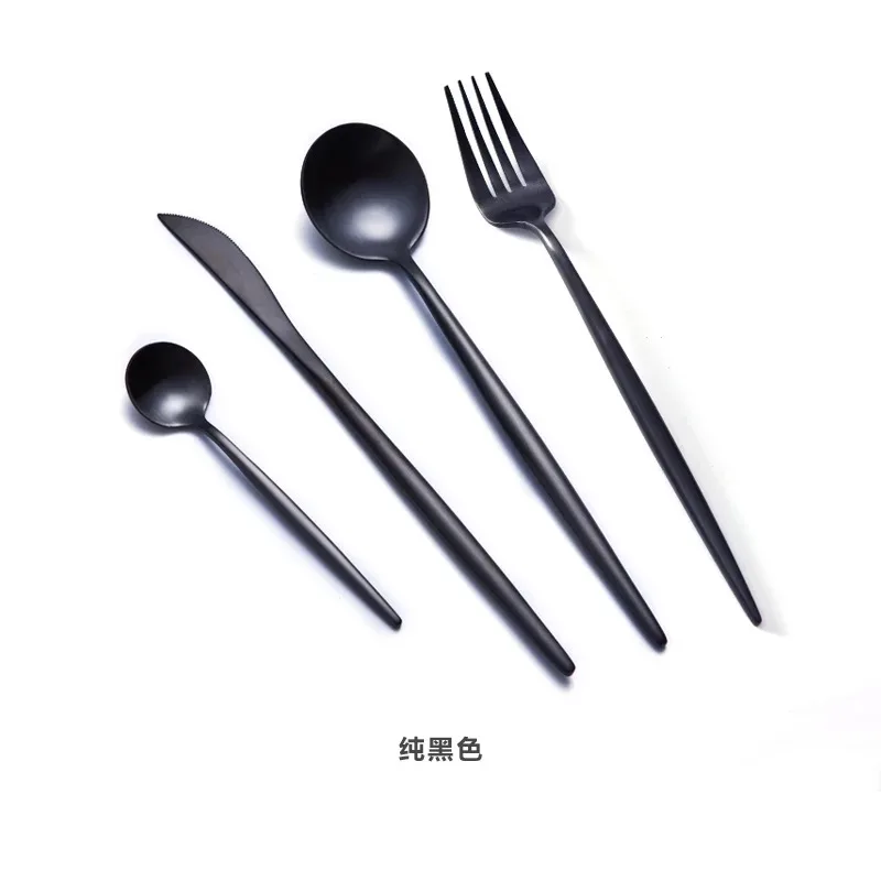 05 4Pcs 304 столовые приборы из нержавеющей стали столовые приборы столовый набор вилки ножи совок набор серебряных изделий титановая Черная кухонная посуда - Цвет: 05 4Pcs