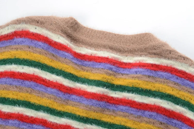 GRUIICEEN 2018 осень фонарь рукав вязаный свитер женщина полосатый Круглый воротник