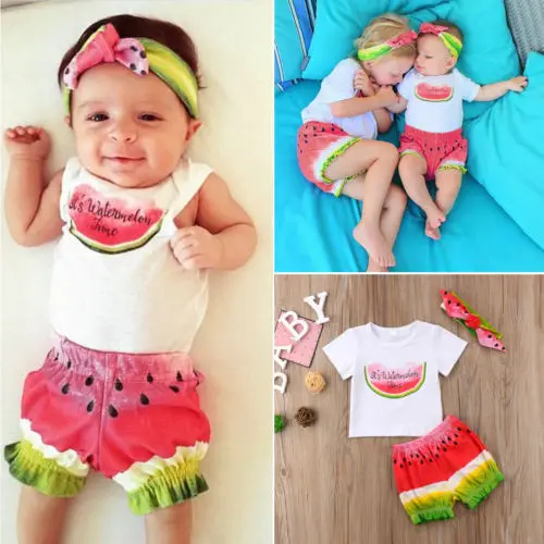 Детский комбинезон из 3 предметов для девочек Топ шорты и штаны повязка на голову