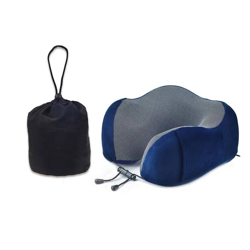 navy blue with bag Пены памяти Медленный отскок массаж u-образный подушка для самолета путешествия подголовник автомобиля головы шеи подушки - Цвет: navy blue with bag