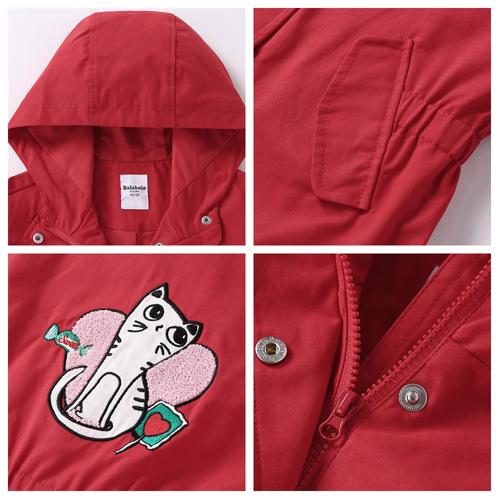 Balabala модная куртка для девочек на осень и весну с нашивкой в виде кота ветровка