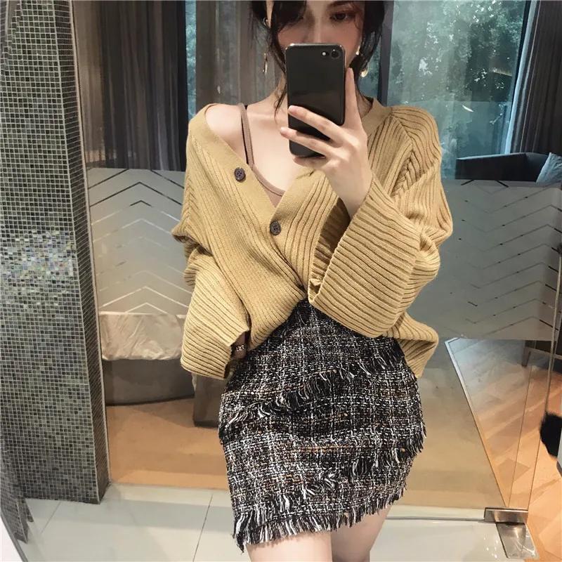 Женский трикотажный свитер GRUIICEEN Свитер оверсайз с длинным рукавом и треугольным