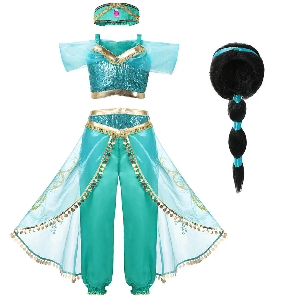 Jasmine Dress Set2 Девушки Аладдин лампа платье цвета Жасмин up костюмы Дети Хэллоуин танец живота платья арабский индийский принцесса косплей костюм - Цвет: Jasmine Dress Set2