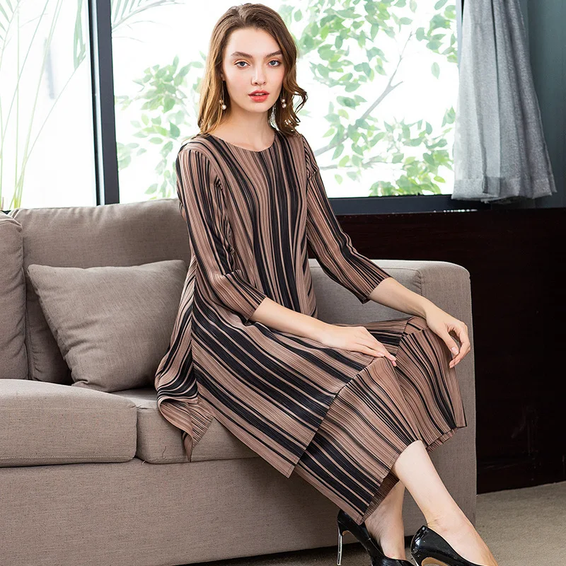 Changpleat 2018 Осенние новые женские комплекты в полоску Miyak плиссированные