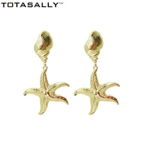 totasally vintage designed golden alloy shell conch starfish dangle earrings womens party ocean style drop earrings jewelry