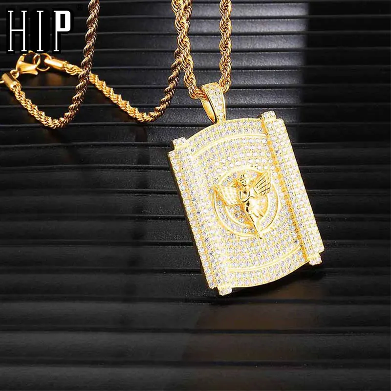 

Hip Full Iced Out Bling Angel Cubic Zirconia CZ Necklace Rhinestone Rope Chain Pendants & Necklaces For Men Jewelry