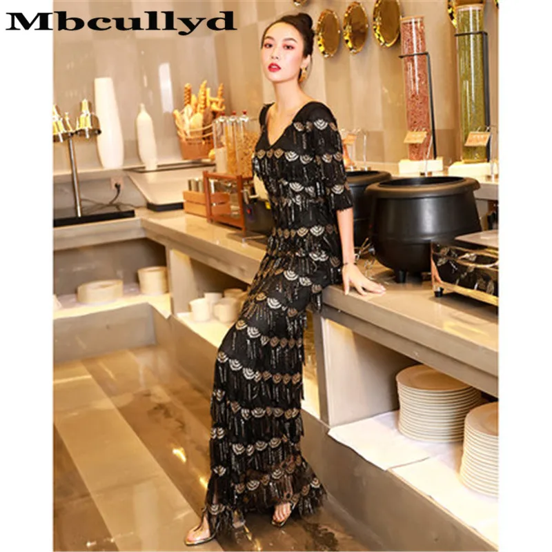 

Mbcully Glittler Sequined Mermaid Prom Dresses 2023 Formal Half Sleeve African Floor Length Gold Black Girls Gala Evening Gowns