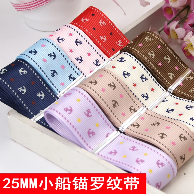 NEW (1 meter/lot)1&quot 25mm Sea Anchor Grosgrain Boat Printed grosgrain Ribbon DIY Handmade Bow Hair accessory material accessories | Дом и