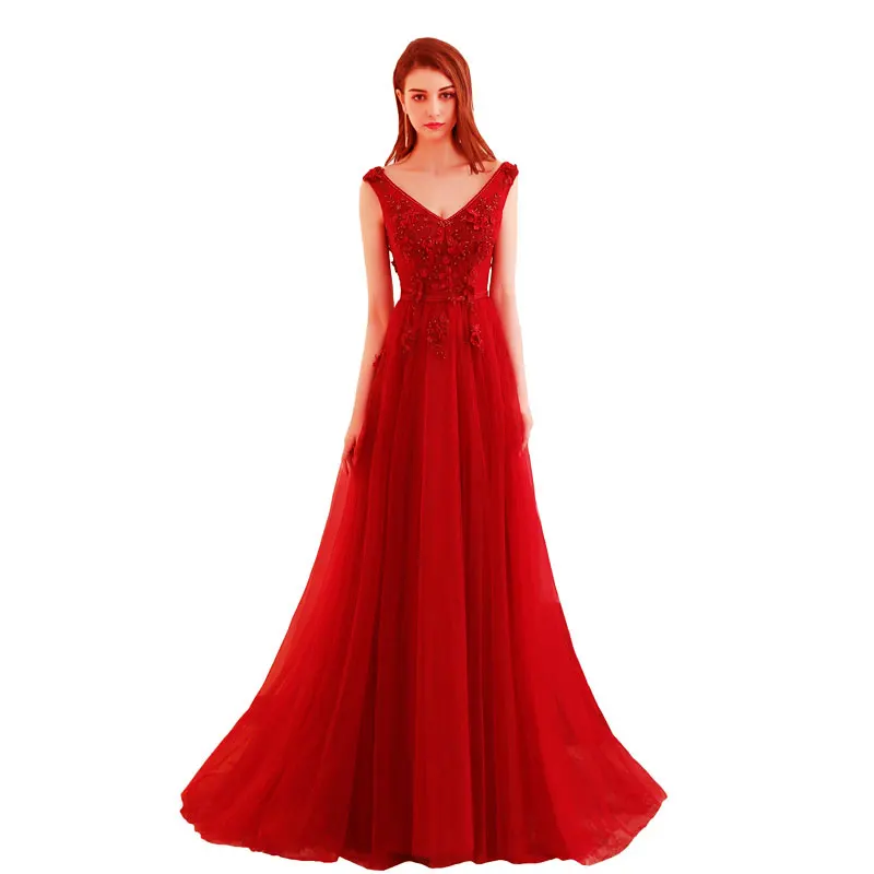FADISTEE Новое поступление элегантное вечернее платье для выпускного вечера Vestido de Festa с аппликацией из бисера роскошное кружевное вечернее длинное стильное платье - Цвет: Красный
