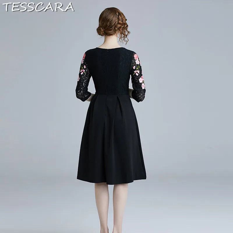 TESSCARA, женское элегантное платье с цветочной вышивкой, праздничное, женское, высокое качество, винтажное, дизайнерское, Vestidos, для офиса, леди, вечерние, Robe Femme