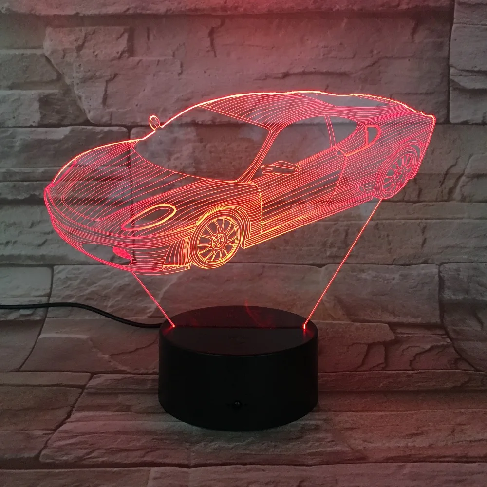Спортивный автомобиль 3D Оптическая иллюзия настольная лампа настроение