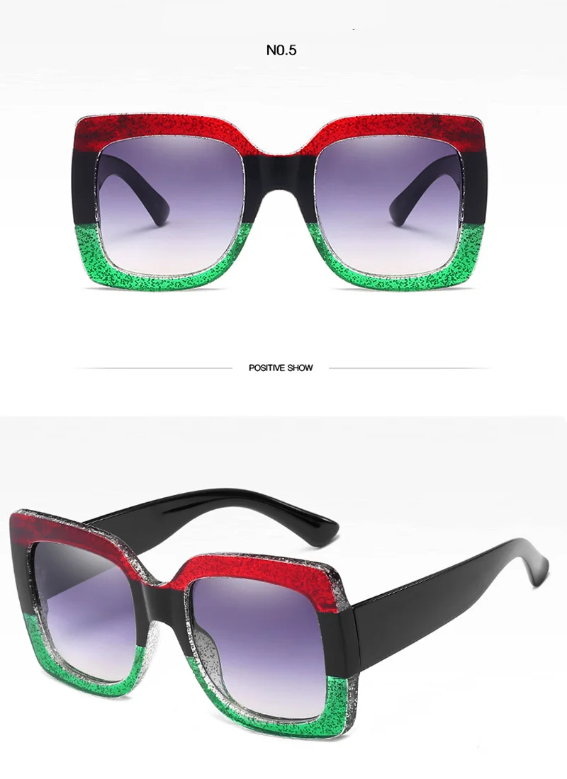 NO.5 Fashion Square Sunglasses Women Luxury Brand Designer Oversized Frame Way Out Sun Glasses Hipster Ladies Shades Visor Oculos Top - Цвет линз: NO.5