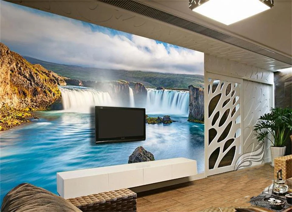 3d обои для комнаты на заказ росписи фото водопад Исландии картина с написанным