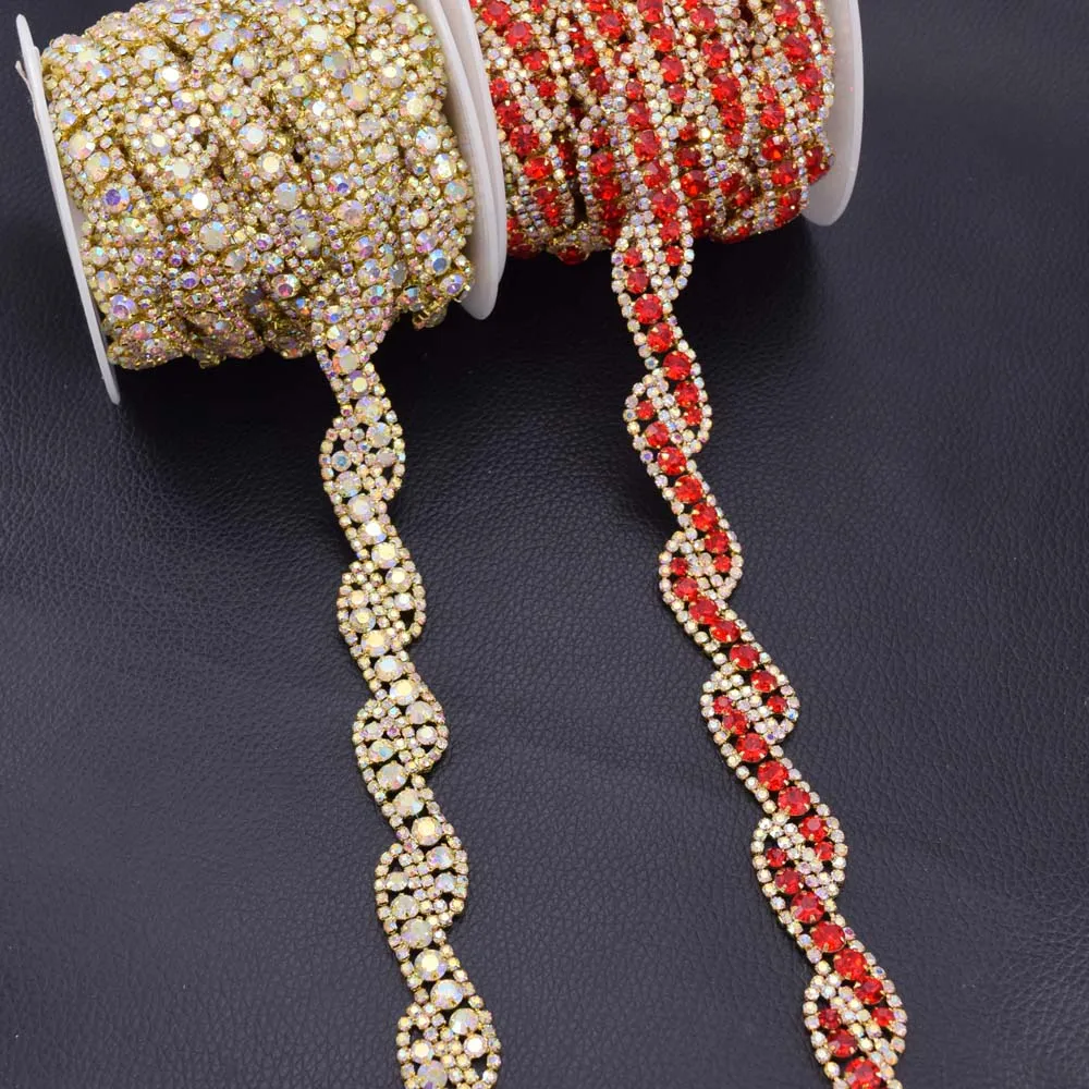 

CuiEr 5yards Rhinestones AB Bridal Wedding dress Belt sew on trims patches for clothing Golden plated sewing DIY